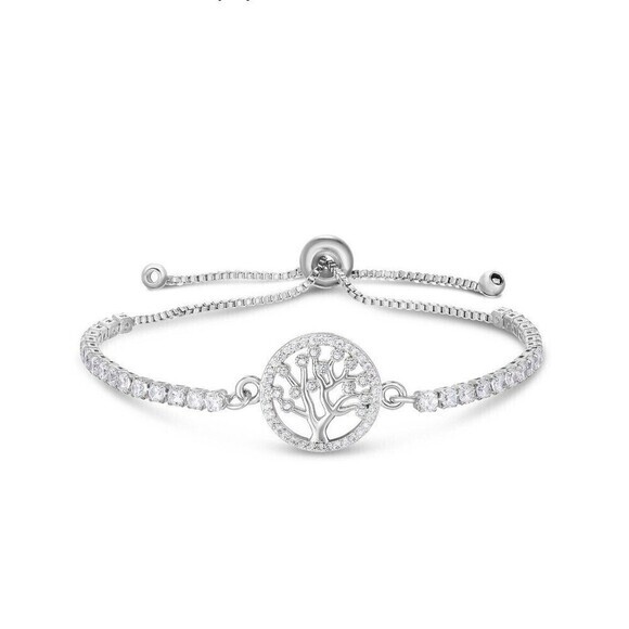 Cubic‎ Zirconia Tree Of Life Adjustable Bolo Bracelet in Fine Silver Plate $75 - Picture 1 of 8